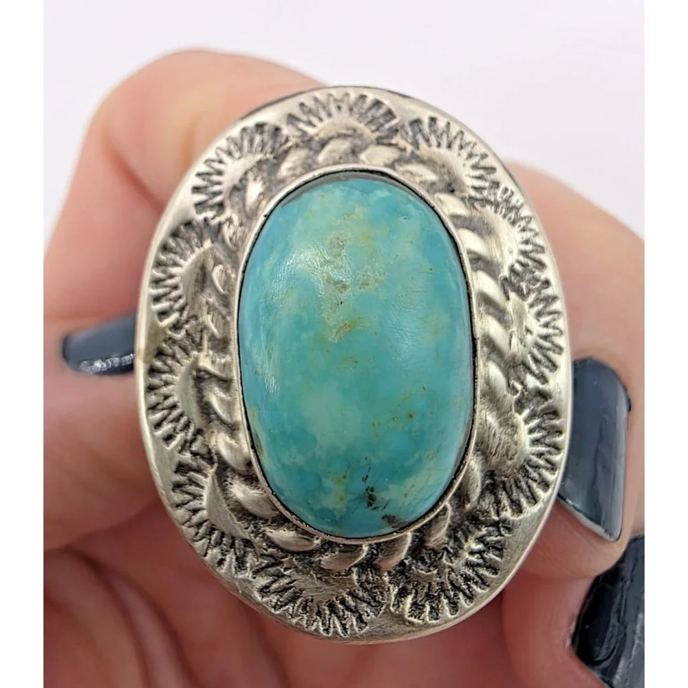 Turquoise‎ Oval Ring Sterling Silver 925 Size 7 Southwestern Western NWOT